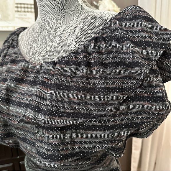 Free People Black Combo Off-Shoulder Ruffle Smocked Top | Size Large - Picture 5 of 16